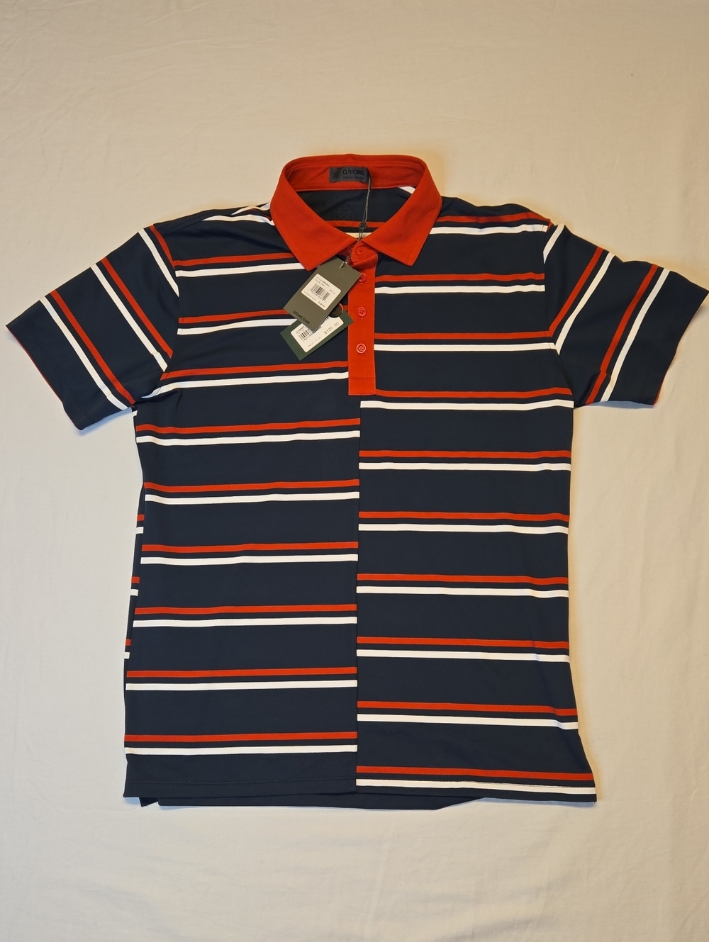 G/FORE Navy, Red & White Stripe Short Sleeve Polo Shirt